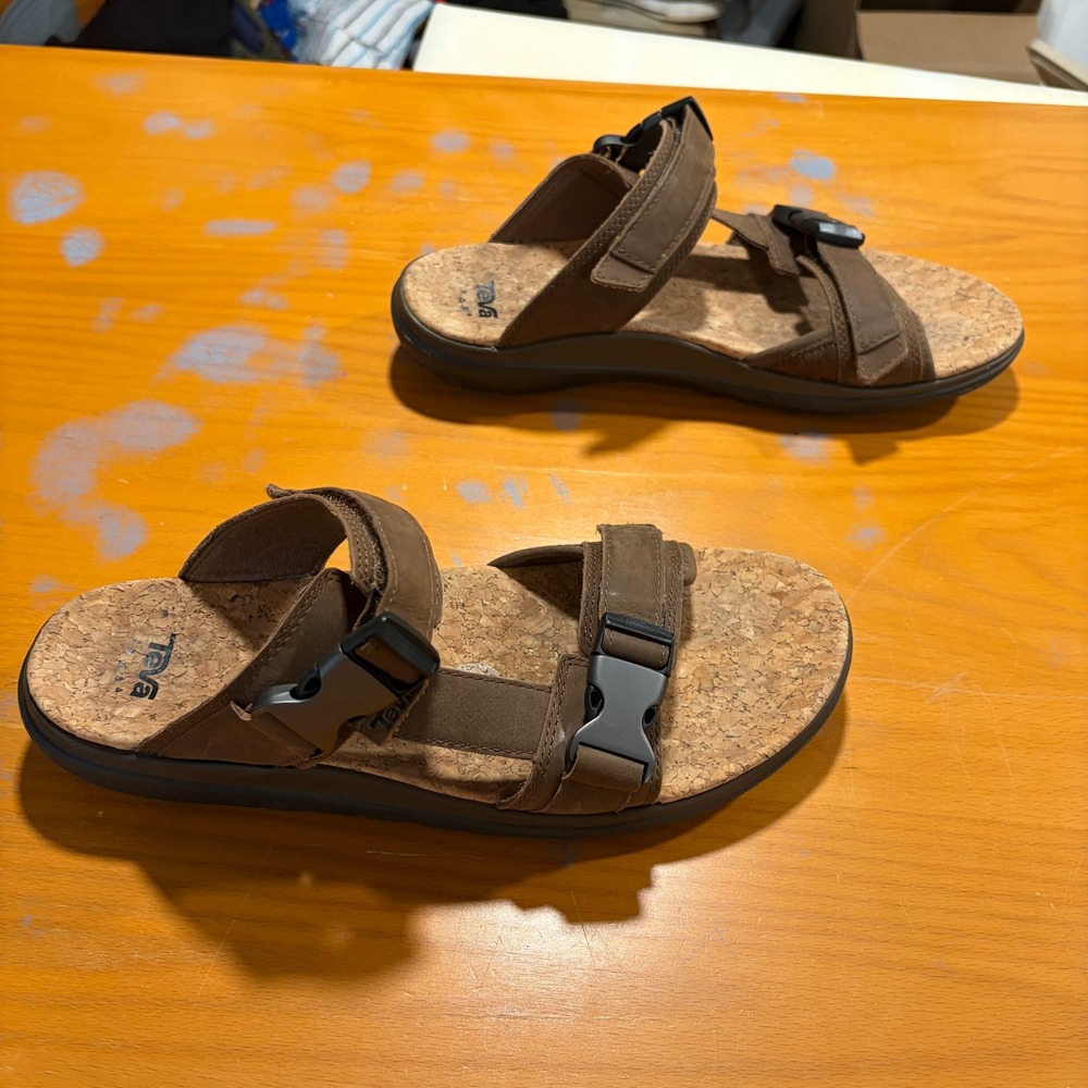 Teva Tanza Brown‎ Leather Cork Footbed Outdoor Hiking Sandals Slides Womens 9.5 - Picture 6 of 10